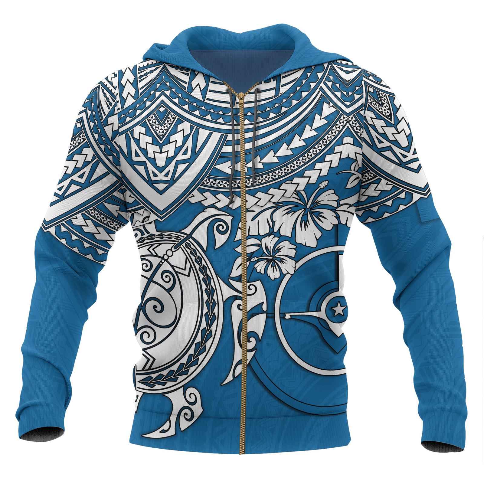 Yap Polynesian Zip up Hoodie Polynesian Turtle Unisex Blue - Polynesian Pride