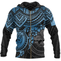 Federated States of Micronesia Hoodie (Zip up) Blue Turtle Unisex Blue - Polynesian Pride