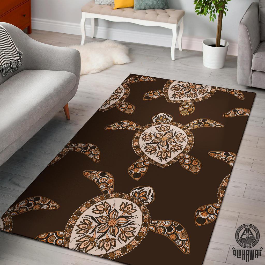 Brown Turtle Area Rug Black - Polynesian Pride