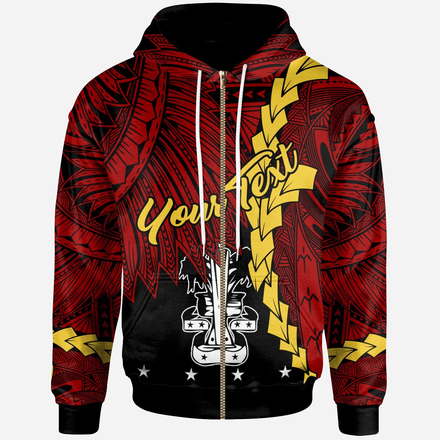 Papua New Guinea Madang Province Polynesian Custom Zip Hoodie Tribal Wave Tattoo Unisex Red - Polynesian Pride