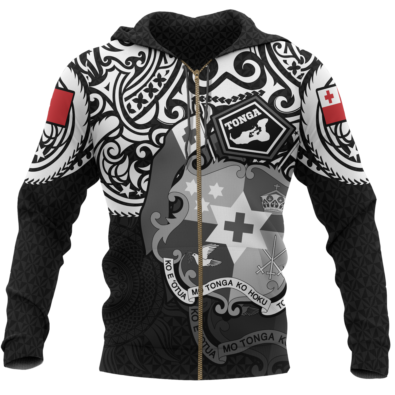 Tonga Polynesian Hoodie (Zip up) Tongan Pride (White) Unisex WHITE - Polynesian Pride