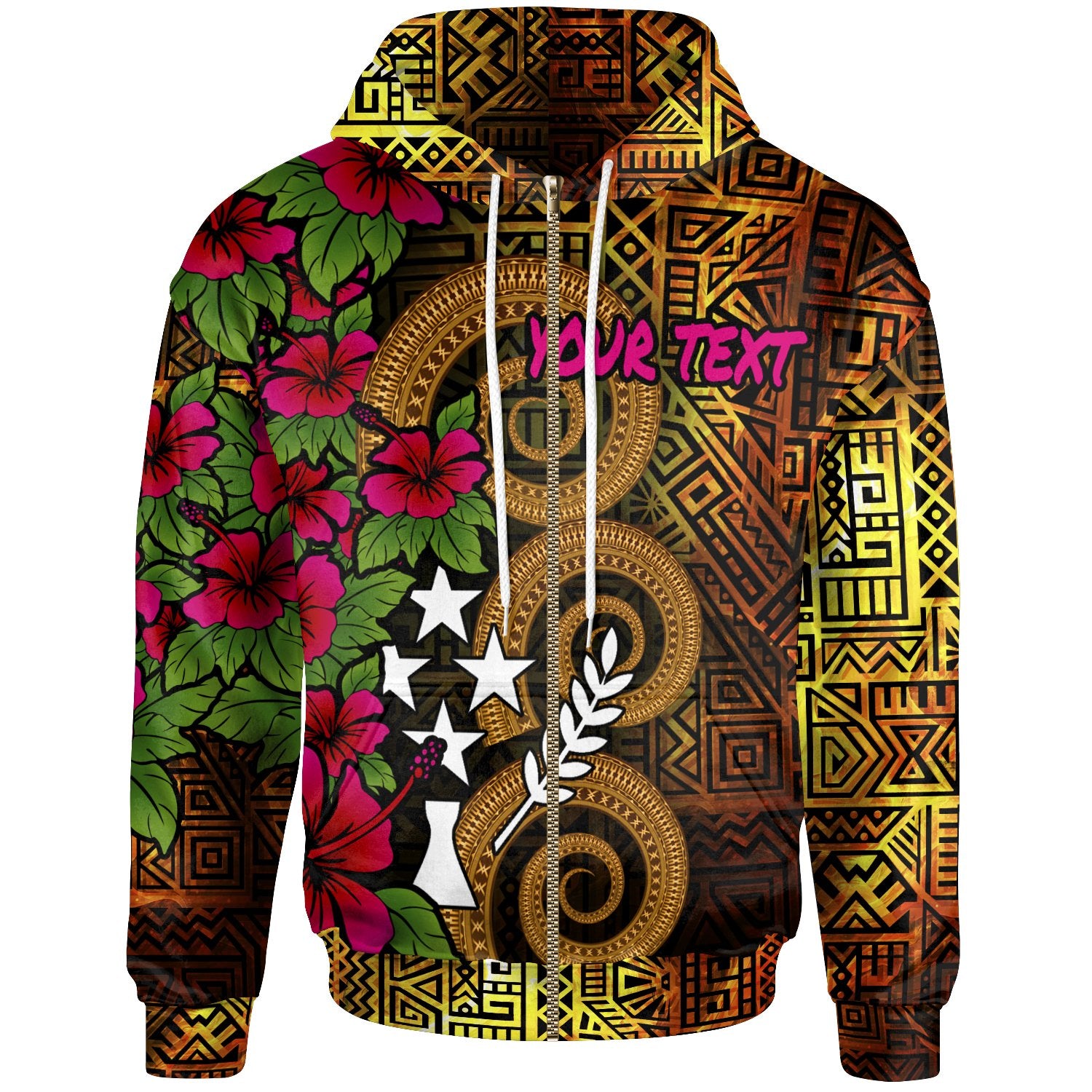 Kosrae Micronesia Custom Zip up Hoodie Hibiscus Vintage Unisex Orange - Polynesian Pride