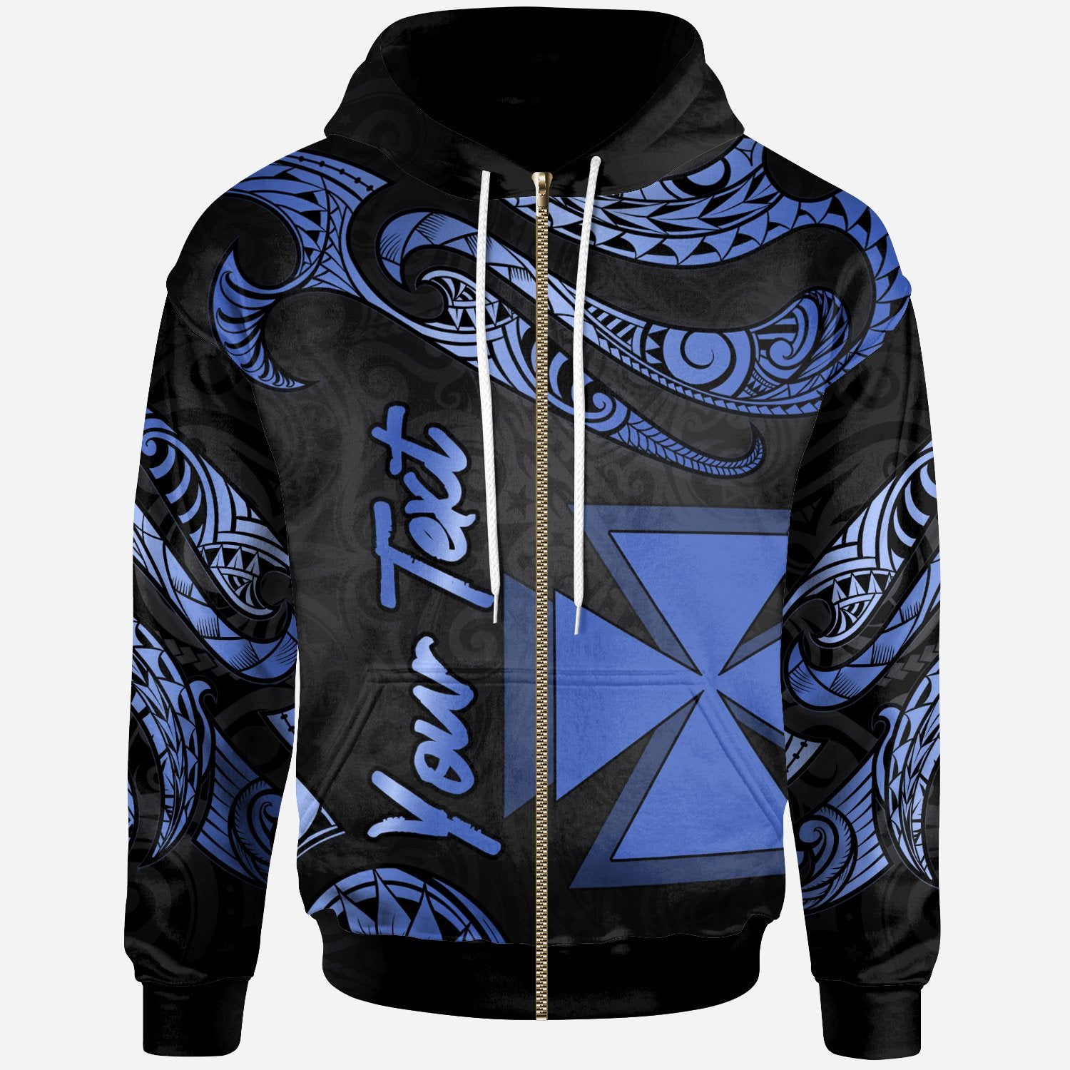 Wallis and Futuna Polynesian Custom Zip Hoodie Polynesian Tattoo Blue Version Unisex Blue - Polynesian Pride