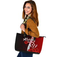 Kosrae Micronesia Leather Tote Bag - Coat Of Arm With Hibiscus - Polynesian Pride