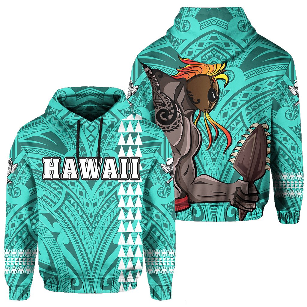 Polynesian Islands Warrior Kakau Hawaii Hoodie Turquoise Unisex Turquoise - Polynesian Pride