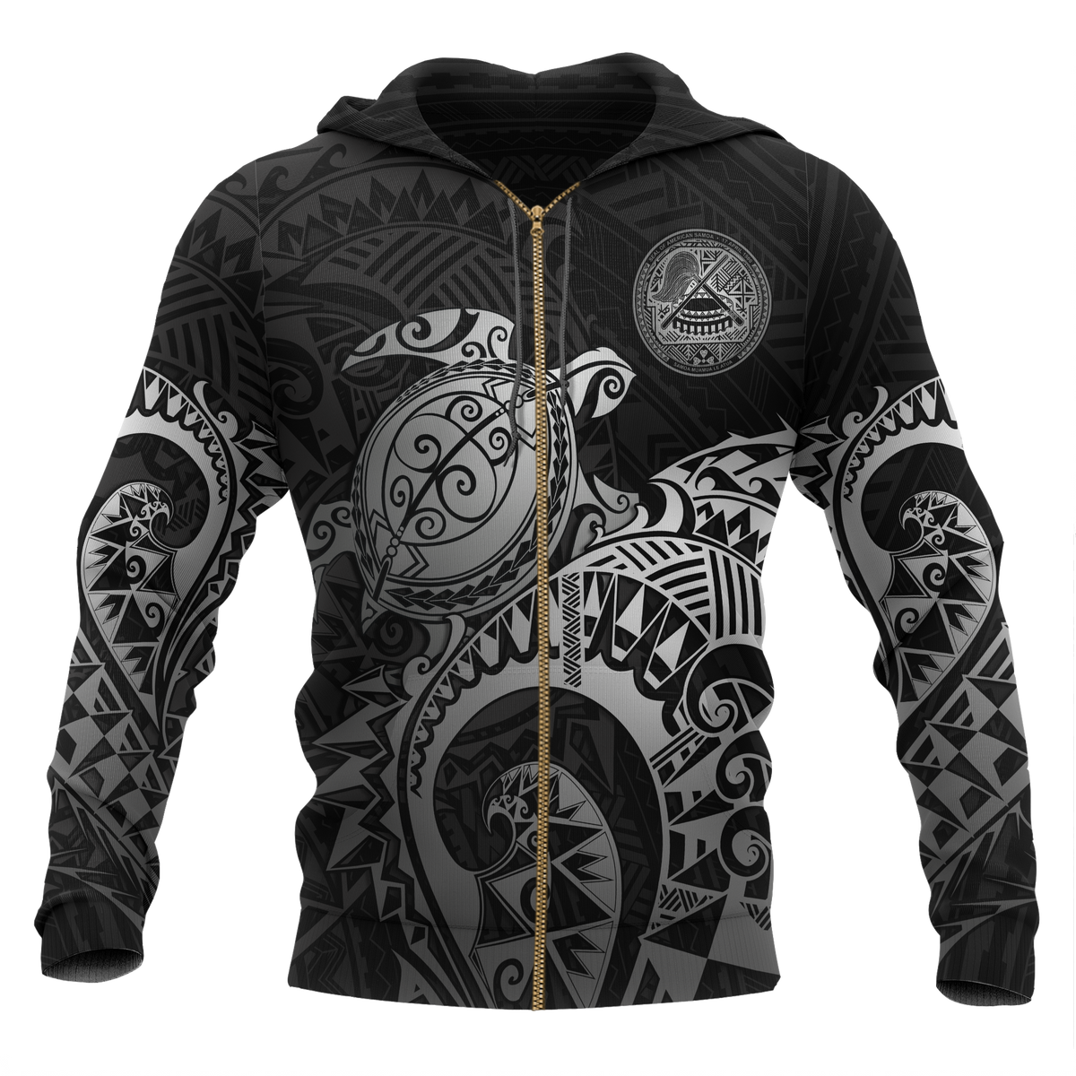 American Samoa Polynesian Zip up Hoodie Polynesian Turtle (Silver) Unisex Silver - Polynesian Pride