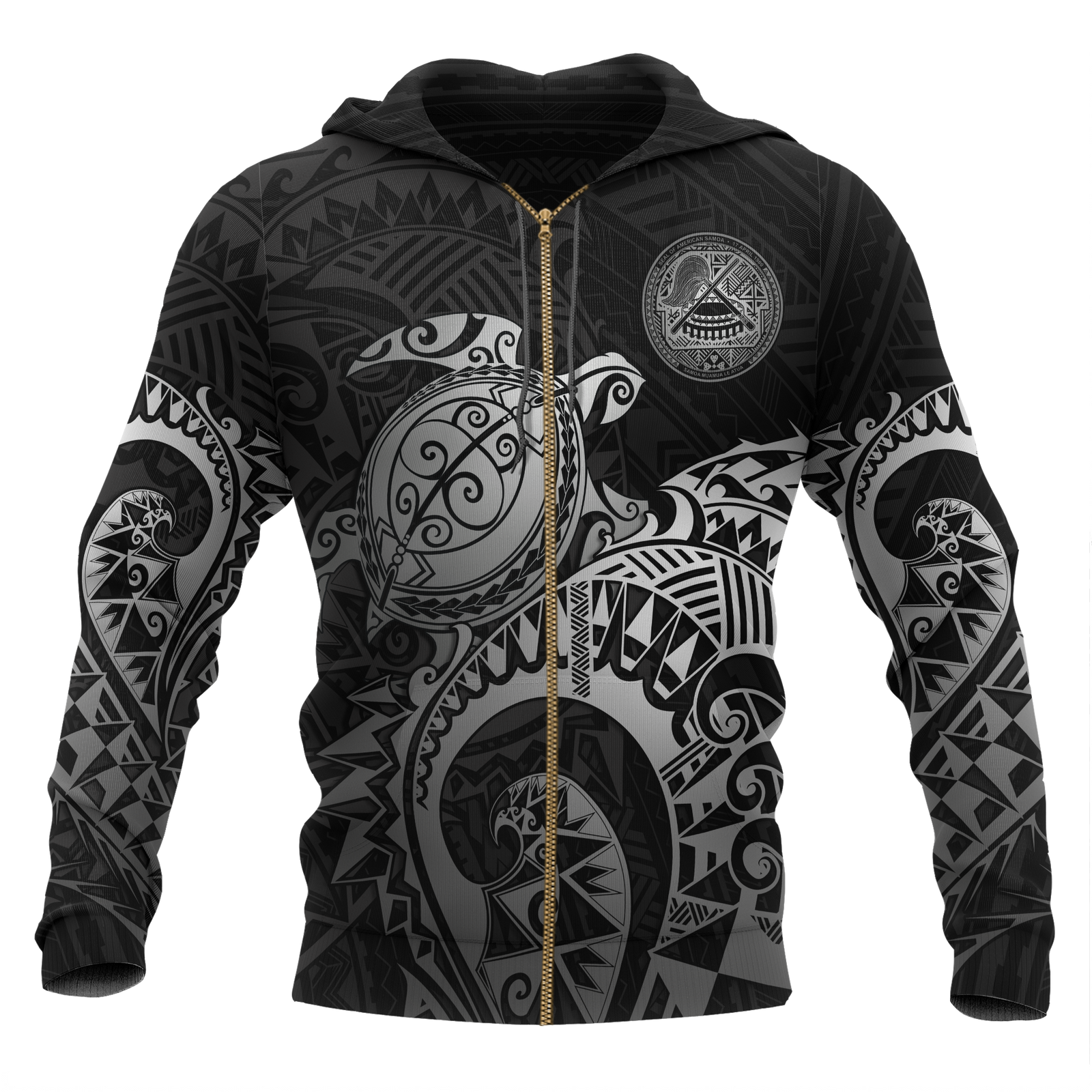 American Samoa Polynesian Zip up Hoodie Polynesian Turtle (Silver) Unisex Silver - Polynesian Pride