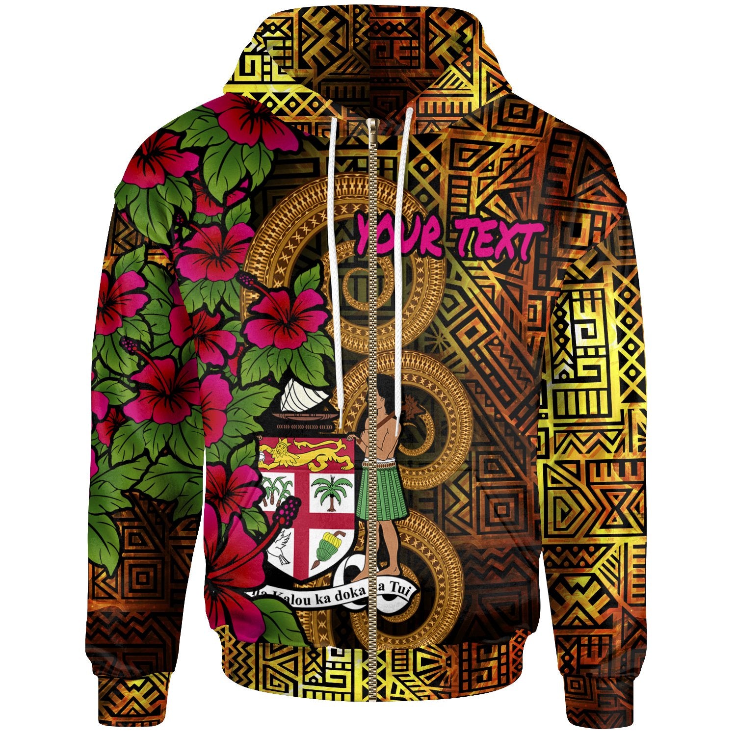 Fiji Polynesian Custom Zip up Hoodie Hibiscus Vintage Unisex Orange - Polynesian Pride