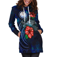 Marshall Islands Polynesian Hoodie Dress - Blue Turtle Hibiscus - Polynesian Pride