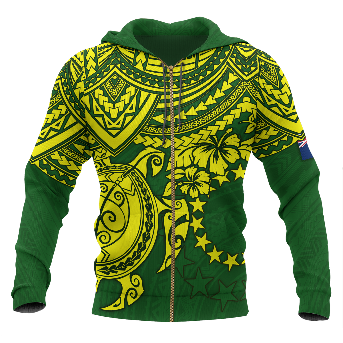 Cook Islands Polynesian Zip up Hoodie Polynesian Turtle Unisex Yellow - Polynesian Pride
