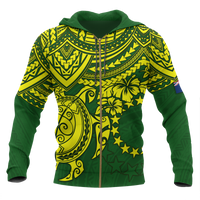 Cook Islands Polynesian Zip up Hoodie Polynesian Turtle Unisex Yellow - Polynesian Pride