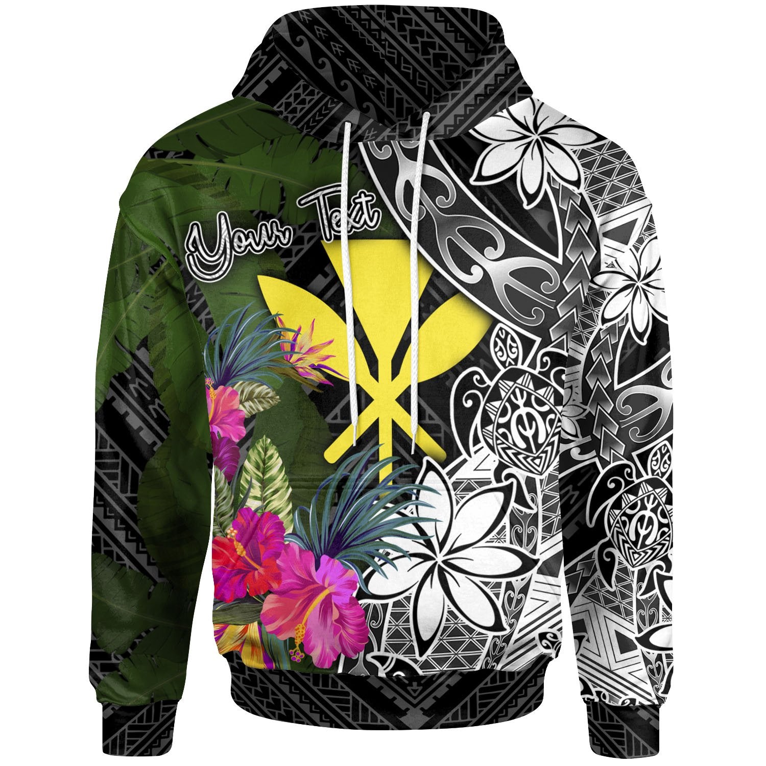 Hawaii Custom Hoodie Turtle Plumeria Banana Leaf Unisex Black - Polynesian Pride