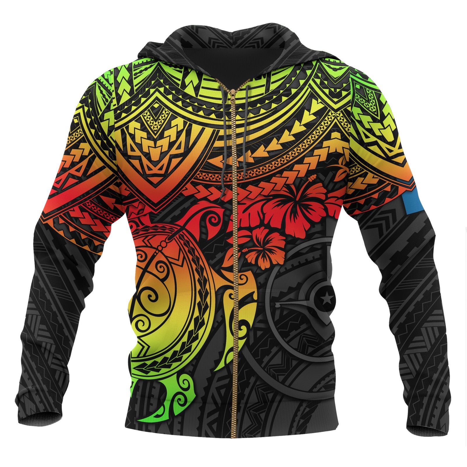 Yap Polynesian Zip up Hoodie Reggae Turtle Unisex Reggae - Polynesian Pride