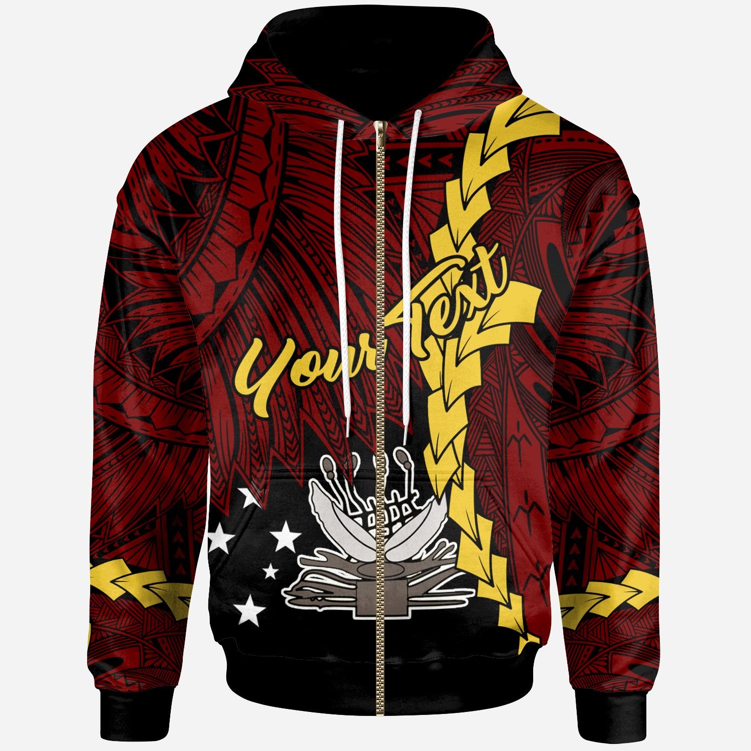 Papua New Guinea Western Province Polynesian Custom Zip Hoodie Tribal Wave Tattoo Unisex Red - Polynesian Pride