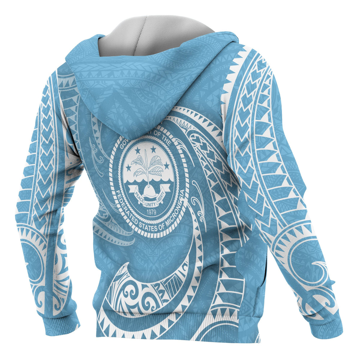Federated States of Micronesia ll Over Hoodie Blue Tribal Wave - Polynesian Pride