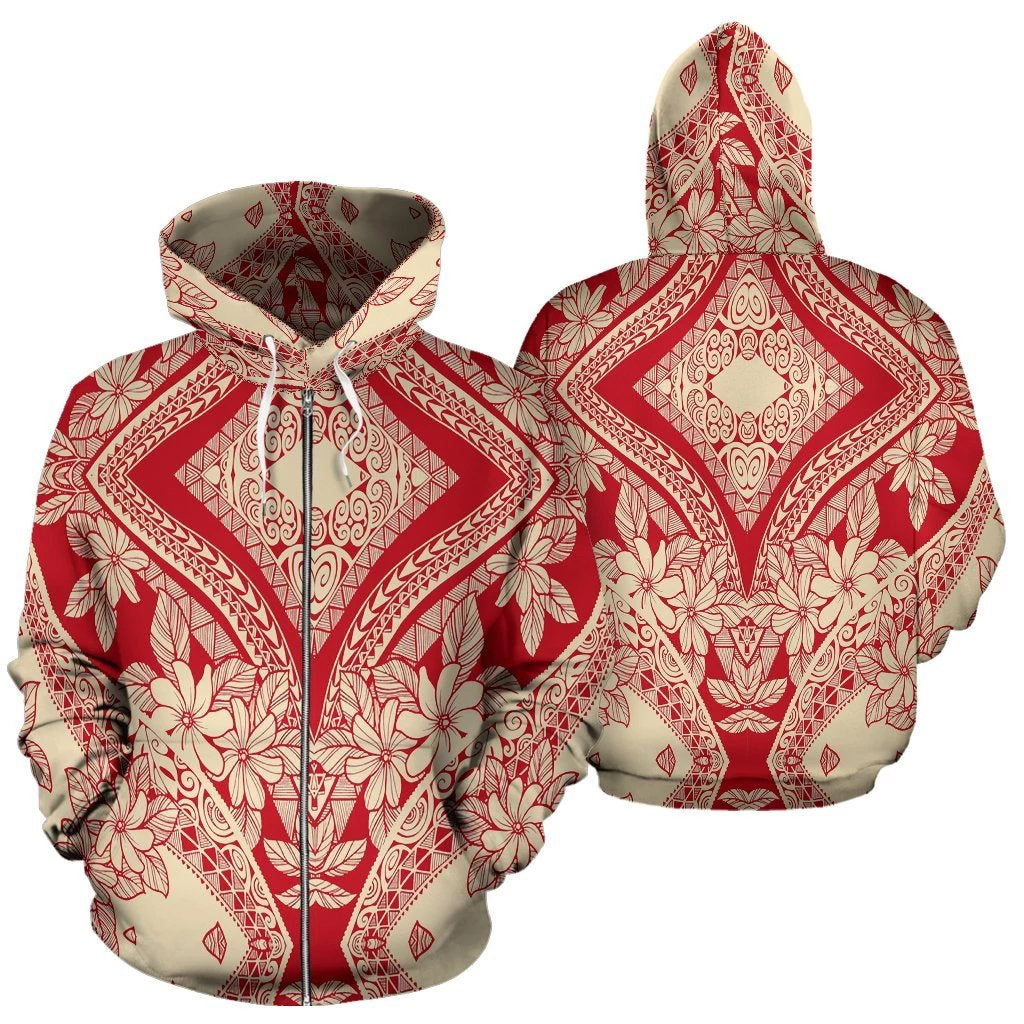 Polynesian Zip up Hoodie Tribal 16 Unisex Red - Polynesian Pride