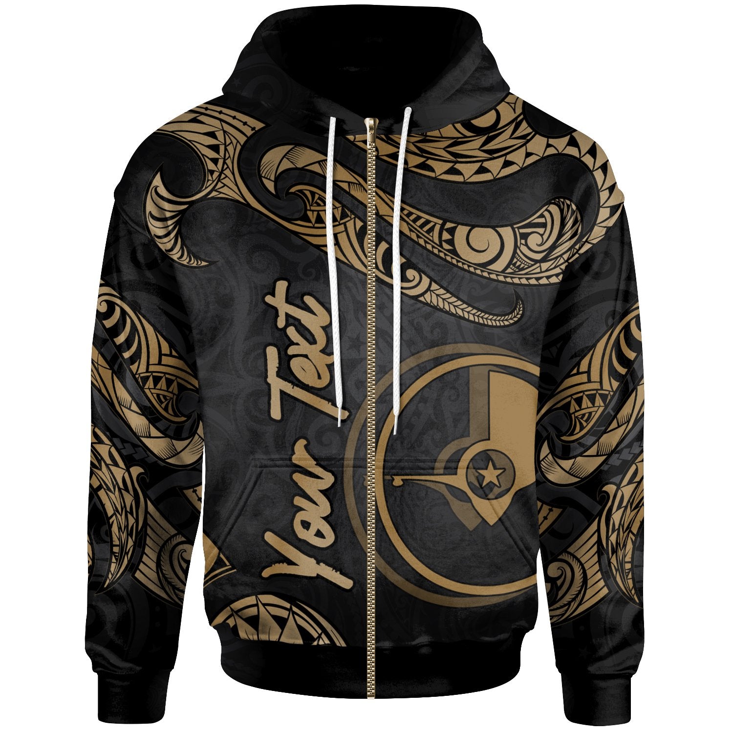 Yap Micronesia Custom Zip Hoodie Polynesian Tattoo Gold Version Unisex Gold - Polynesian Pride