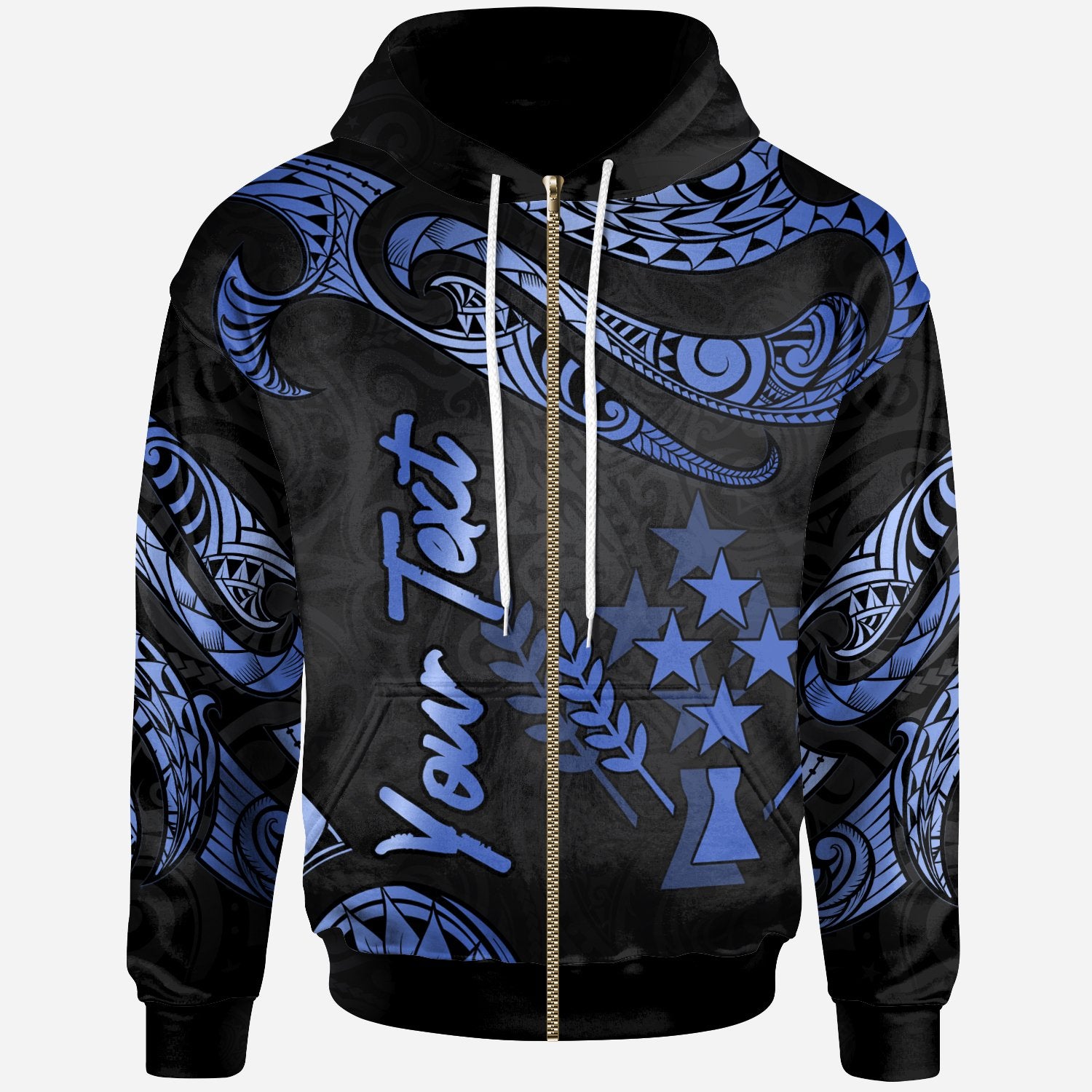 Kosrae Polynesian Custom Zip Hoodie Polynesian Tattoo Blue Version Unisex Blue - Polynesian Pride