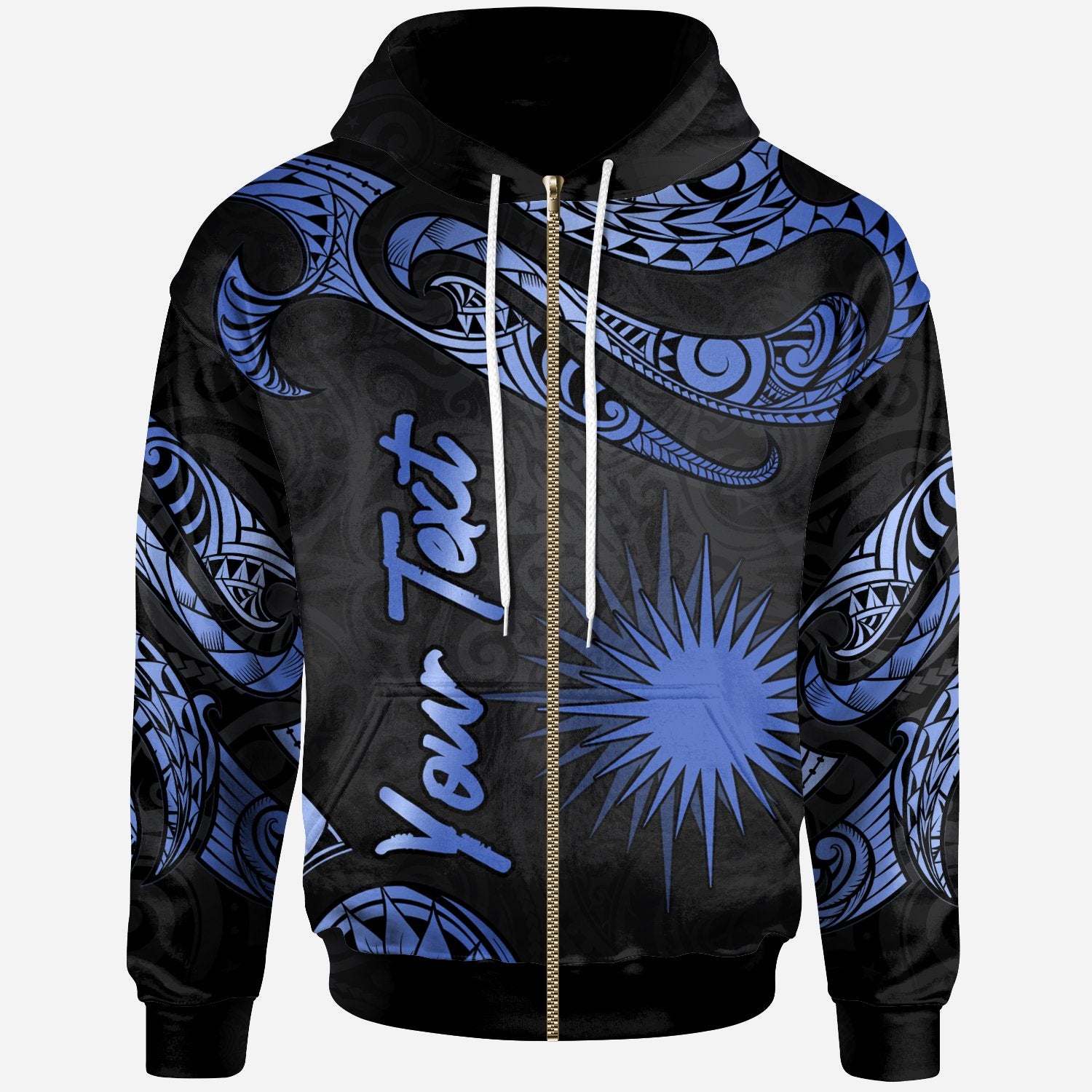 Marshall Islands Polynesian Custom Zip Hoodie Polynesian Tattoo Blue Version Unisex Blue - Polynesian Pride