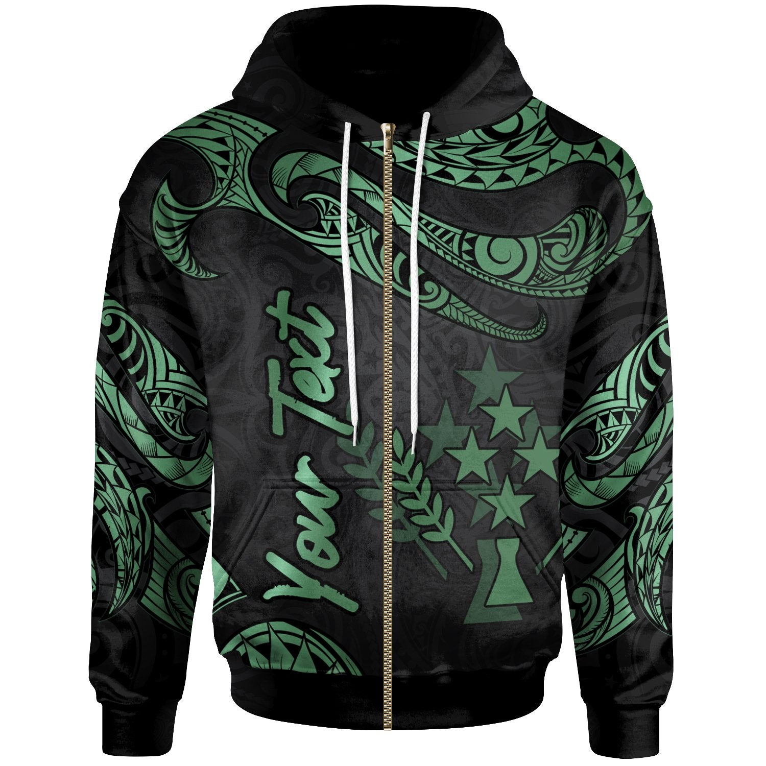 Kosrae Micronesia Custom Zip Hoodie Polynesian Tattoo Green Version Unisex Green - Polynesian Pride