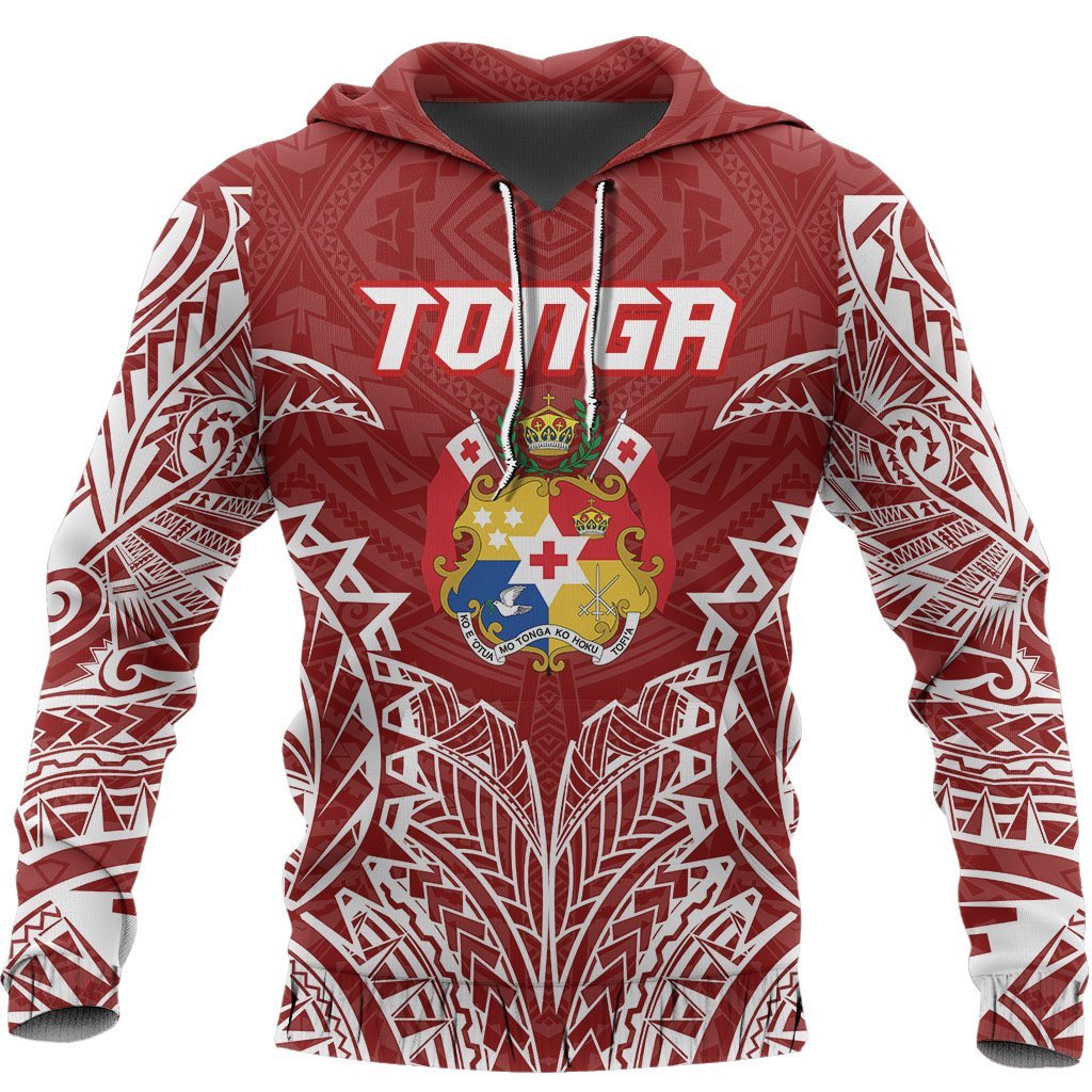 Tonga Premium Hoodie Tonga Coat of Arms Polynesian Tattoo Unisex Red - Polynesian Pride