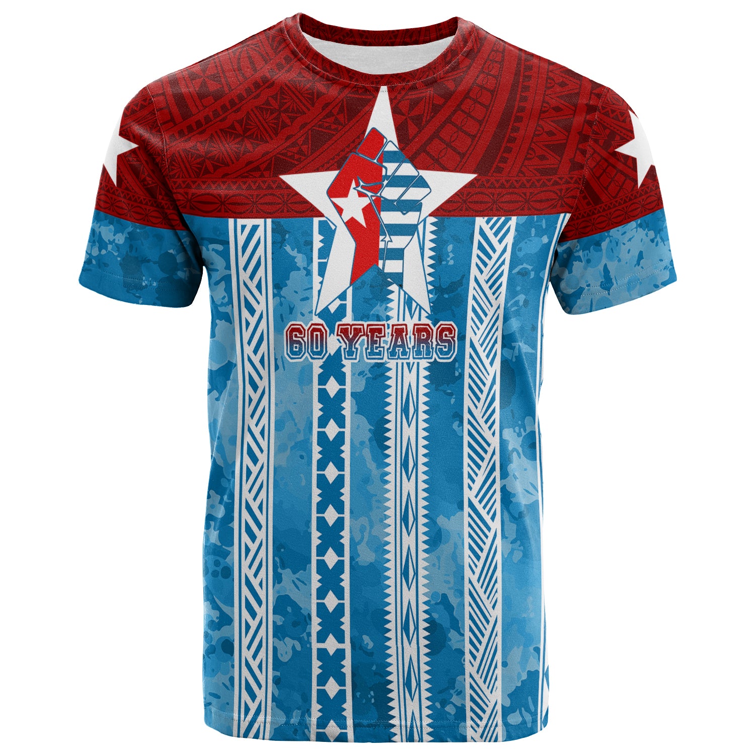 West Papua 60 Years OPM Morning Star with Polynesian Pattern T Shirt LT7 Cerulean - Polynesian Pride