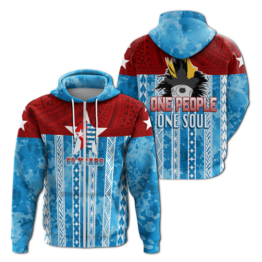 West Papua 60 Years OPM Morning Star with Polynesian Pattern Zip up Hoodie LT7 Zip Hoodie Cerulean - Polynesian Pride