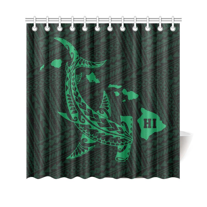 Hawaii Shark Green Polynesian Shower Curtain 177 x 172 (cm) Green - Polynesian Pride