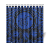 Hawaii Map Honu Hibiscus Blue Polynesian Shower Curtain 177 x 172 (cm) Blue - Polynesian Pride