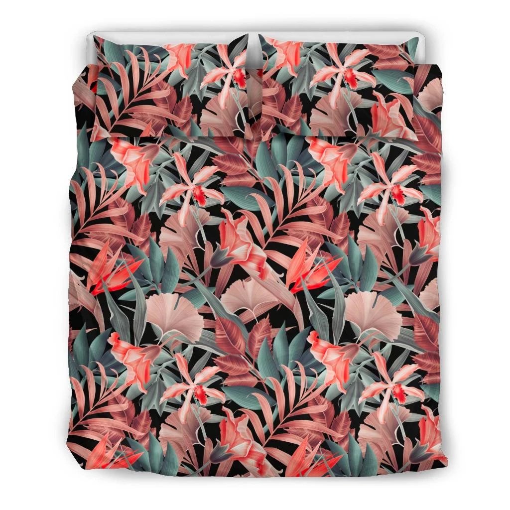 Hawaiian Seamless Tropical Flower Plant Background Retro Botanical Style Polynesian Bedding Set Black - Polynesian Pride