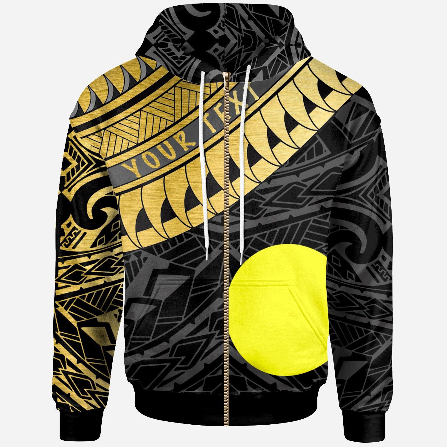 Palau Custom Zip Hoodie Palau Ginger Lei Pattern Gold Unisex Gold - Polynesian Pride