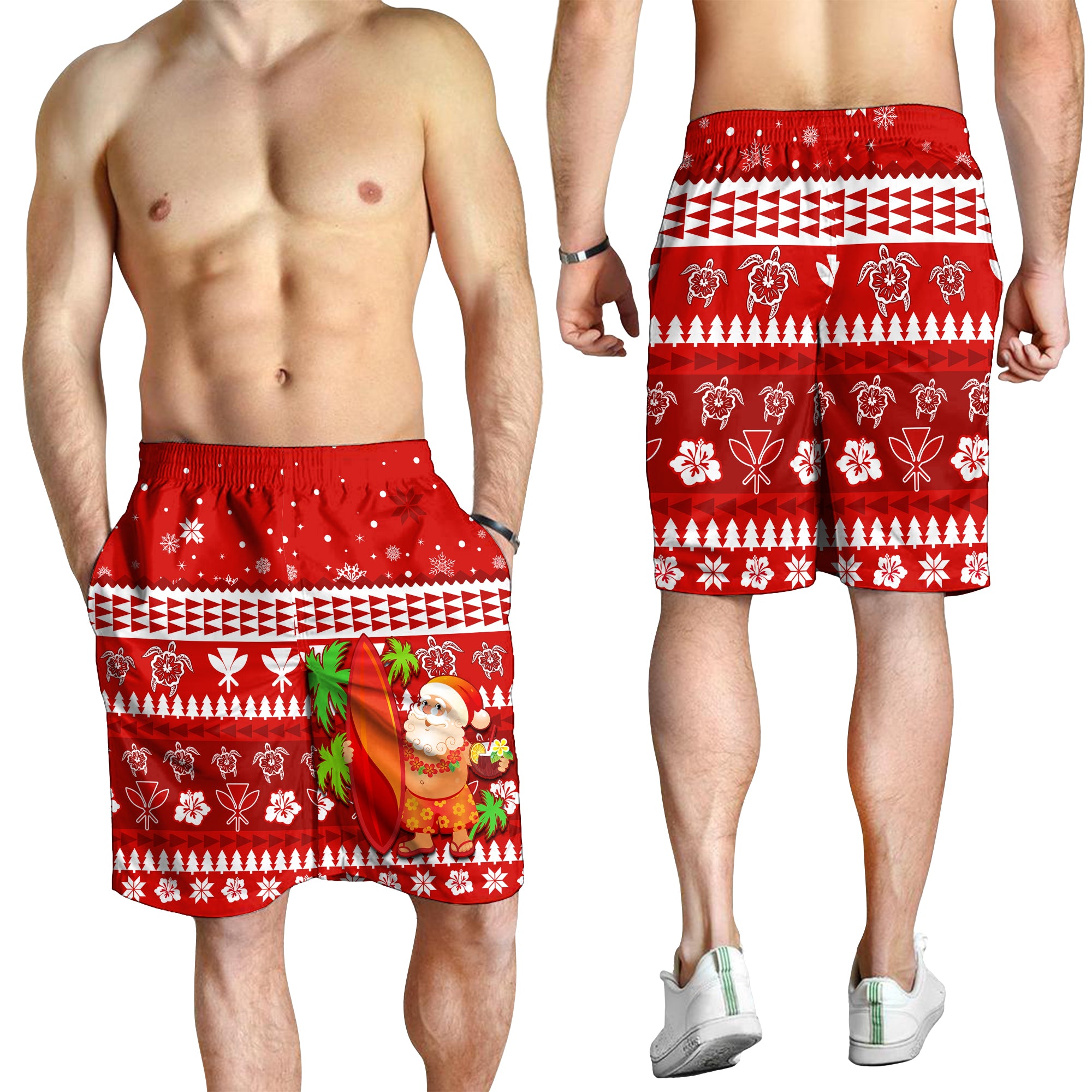 Mele Kalikimaka Men Short Santa Claus Hawaii Christmas LT13 Men's Shorts Red - Polynesian Pride