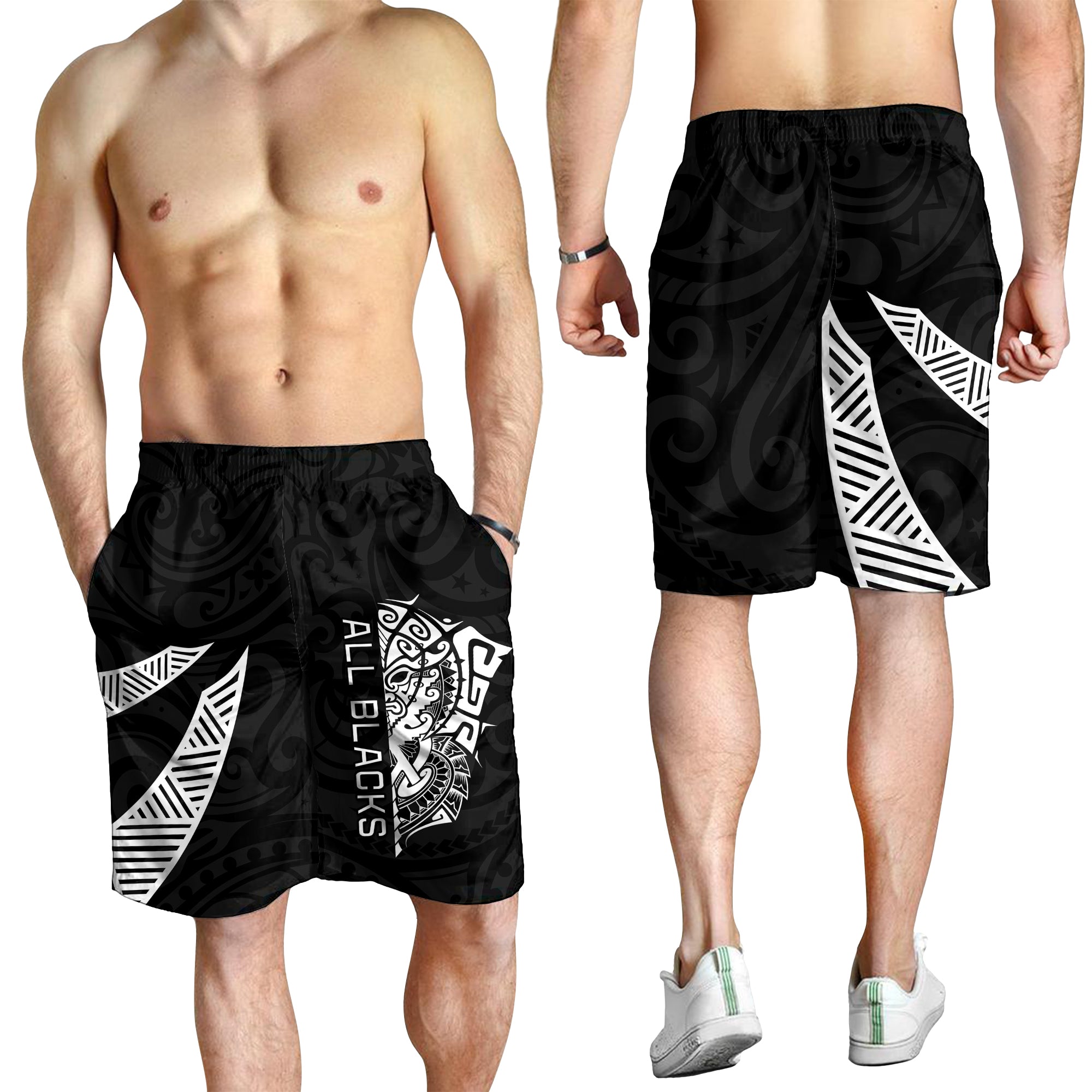 New Zealand Rugby Men Shorts Haka All Black mix Ta Moko LT13 Black - Polynesian Pride