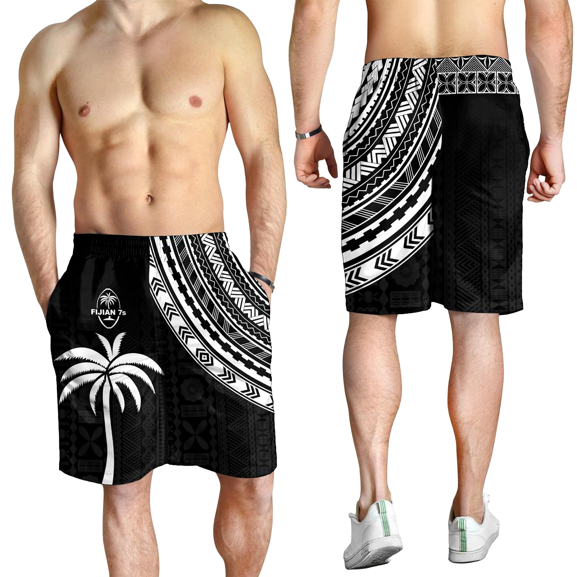 Fiji Rugby Sevens Men Short Fijian 7s Tapa Polynesian LT13 Men's Shorts Black - Polynesian Pride