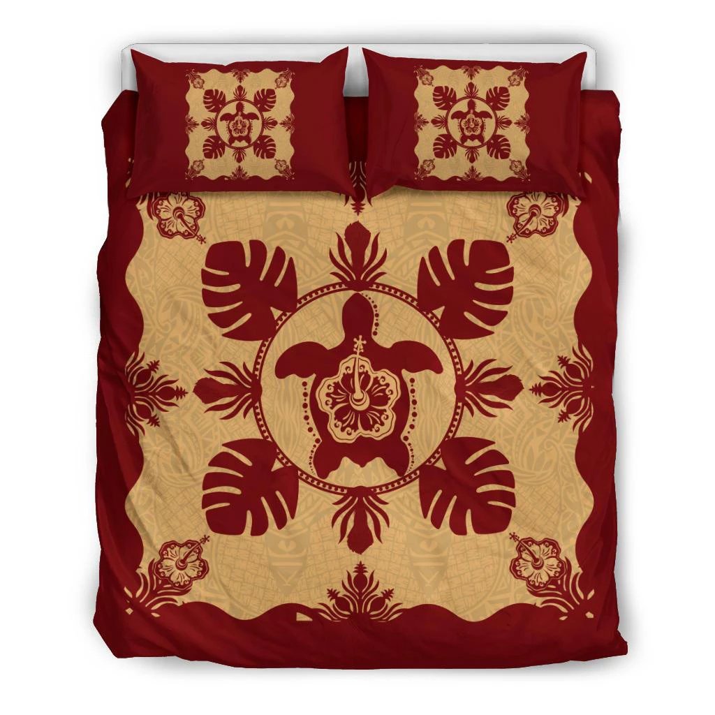 Hawaiian Turtle Hibiscus Monstera Polynesian Bedding Set Black - Polynesian Pride