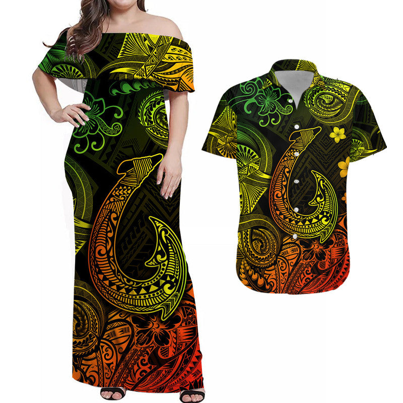 Hawaii Fish Hook Polynesian Matching Dress and Hawaiian Shirt Matching Couples Outfit Unique Style Reggae LT8 Reggae - Polynesian Pride