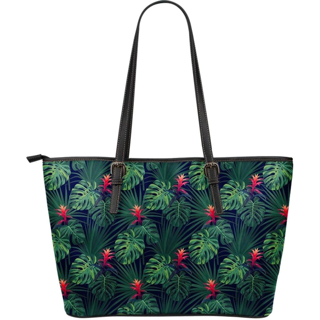 Hawaii Tropical Monstera Leaf Green Large Leather Tote Green - Polynesian Pride