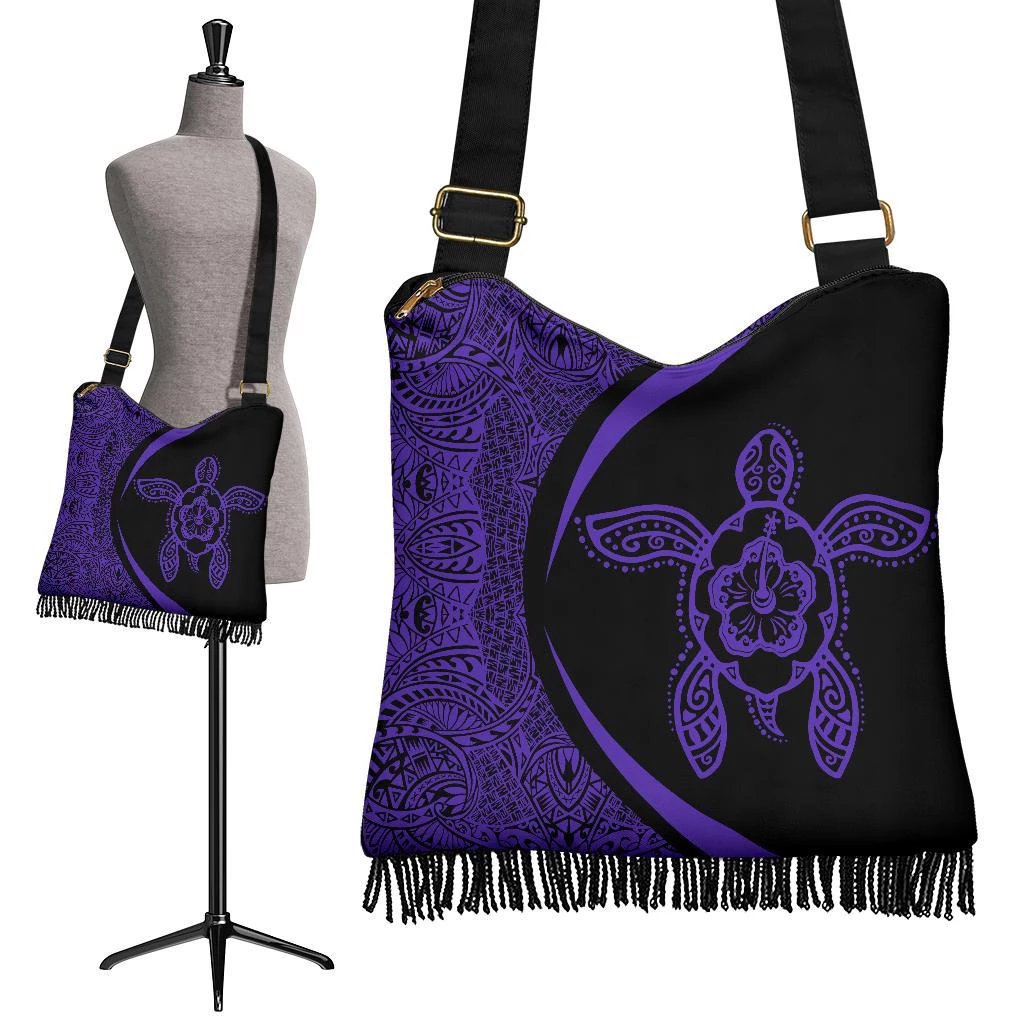 Hawaii Turtle Polynesian Crossbody Boho Handbag-Circle Style Purple Crossbody Boho Handbag One Size Black - Polynesian Pride