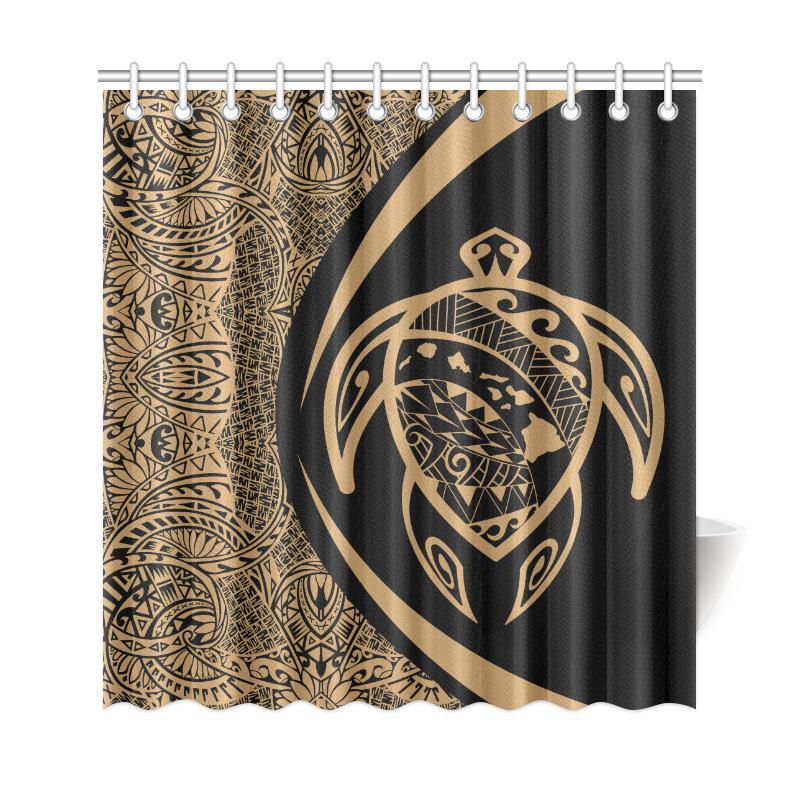 Hawaii Turtle Map Polynesian Shower Curtain - Gold - Circle Style - Polynesian Pride