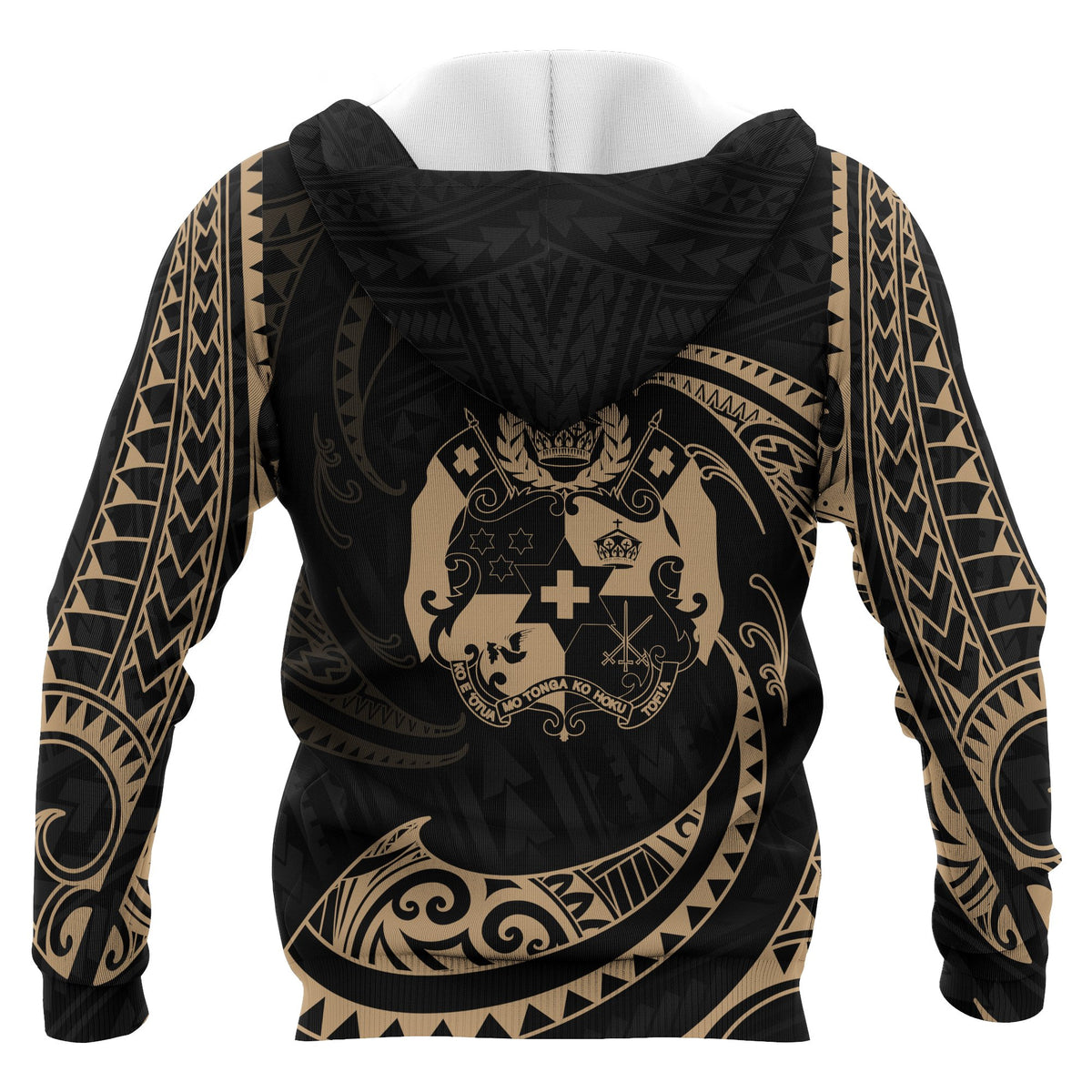 Tonga Polynesian ll Over Custom Hoodie Gold Tribal Wave - Polynesian Pride