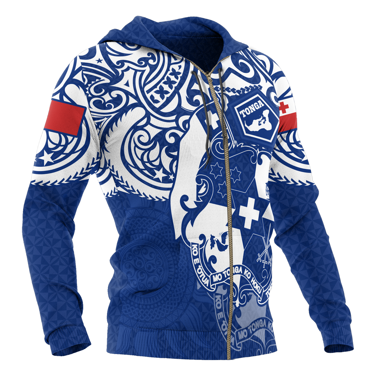 Tonga Polynesian Hoodie (Zip up) Tongan Pride (Bright Blue) - Polynesian Pride