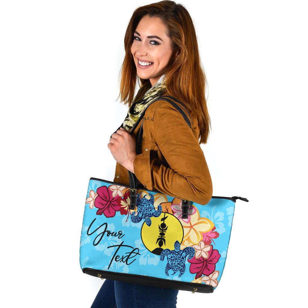 New Caledonia Custom Personalised Leather Tote - Tropical Style Blue - Polynesian Pride