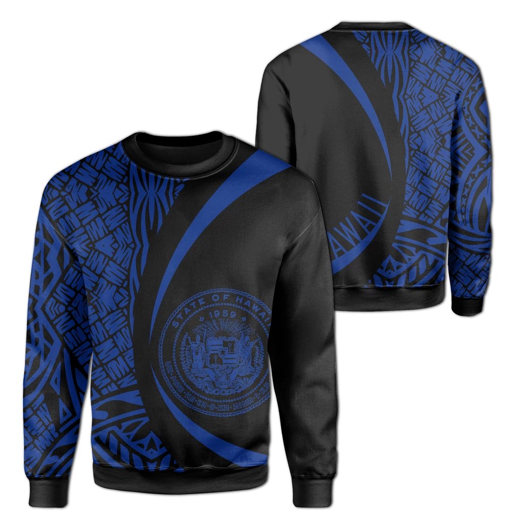 Hawaii Coat Of Arms Polynesian Crewneck Sweatshirt - Blue - Circle Style Unisex Art - Polynesian Pride