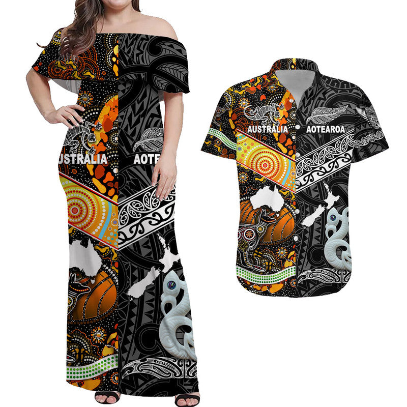 Maori Aboriginal Matching Hawaiian Shirt and Dress New Zealand Australia Together Black LT8 Black - Polynesian Pride