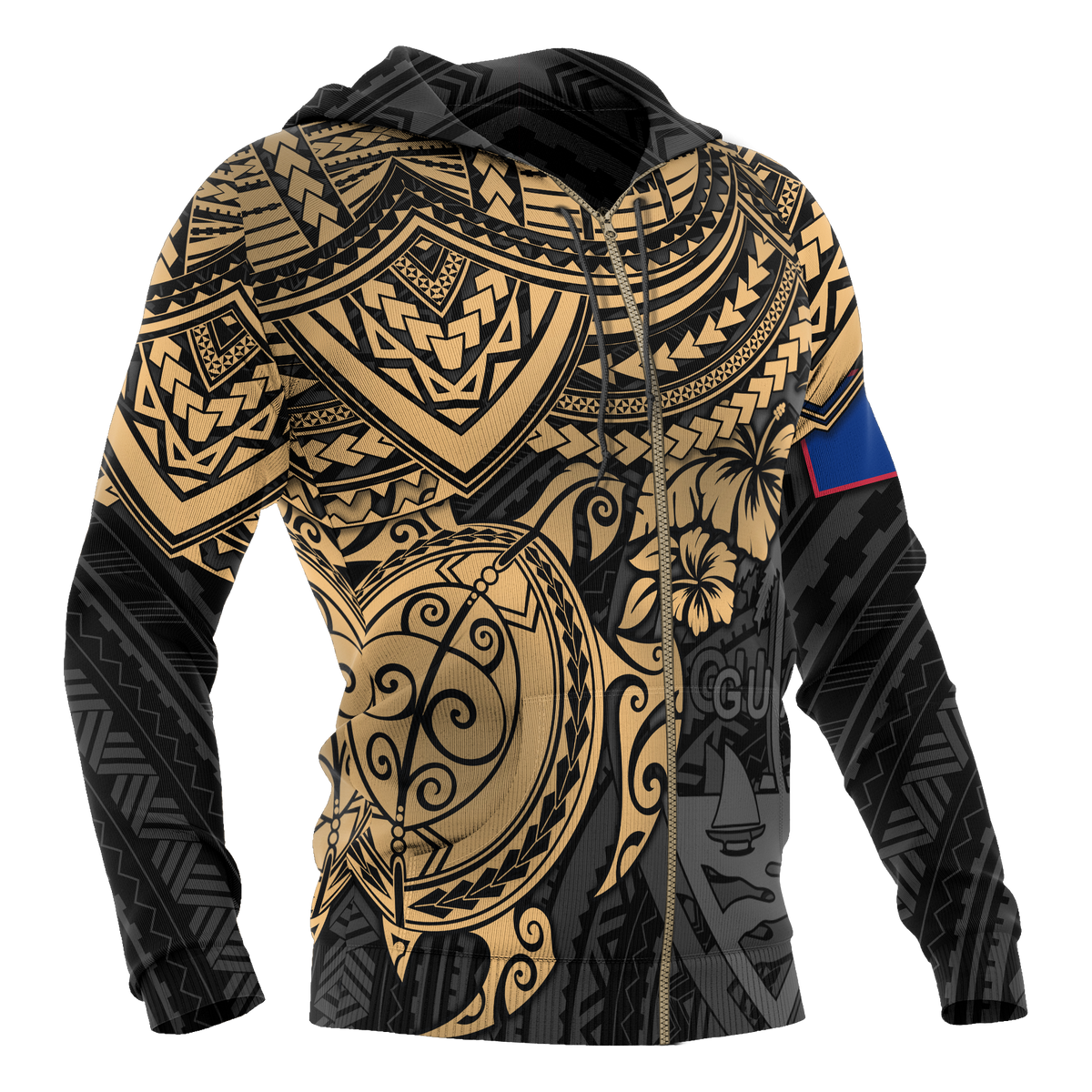 Guam Polynesian Hoodie (Zip up) Golden Turtle - Polynesian Pride