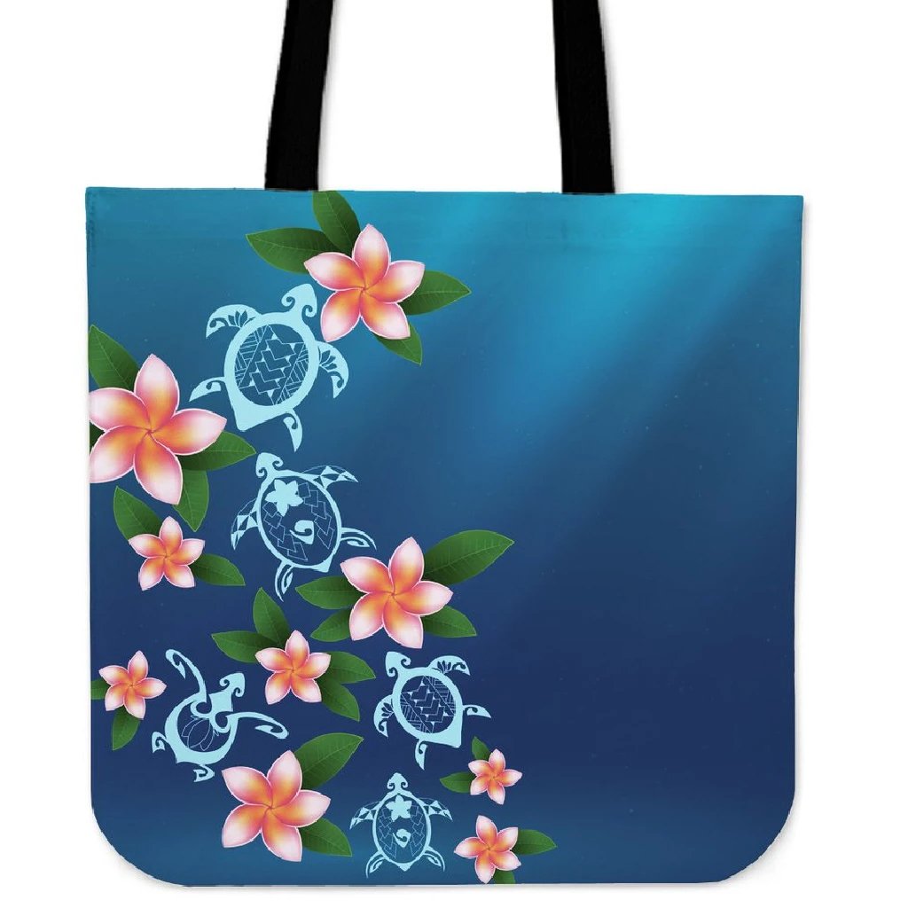 Turtle Polynesian Plumeria Tote Bag Tote Bag One Size Blue - Polynesian Pride