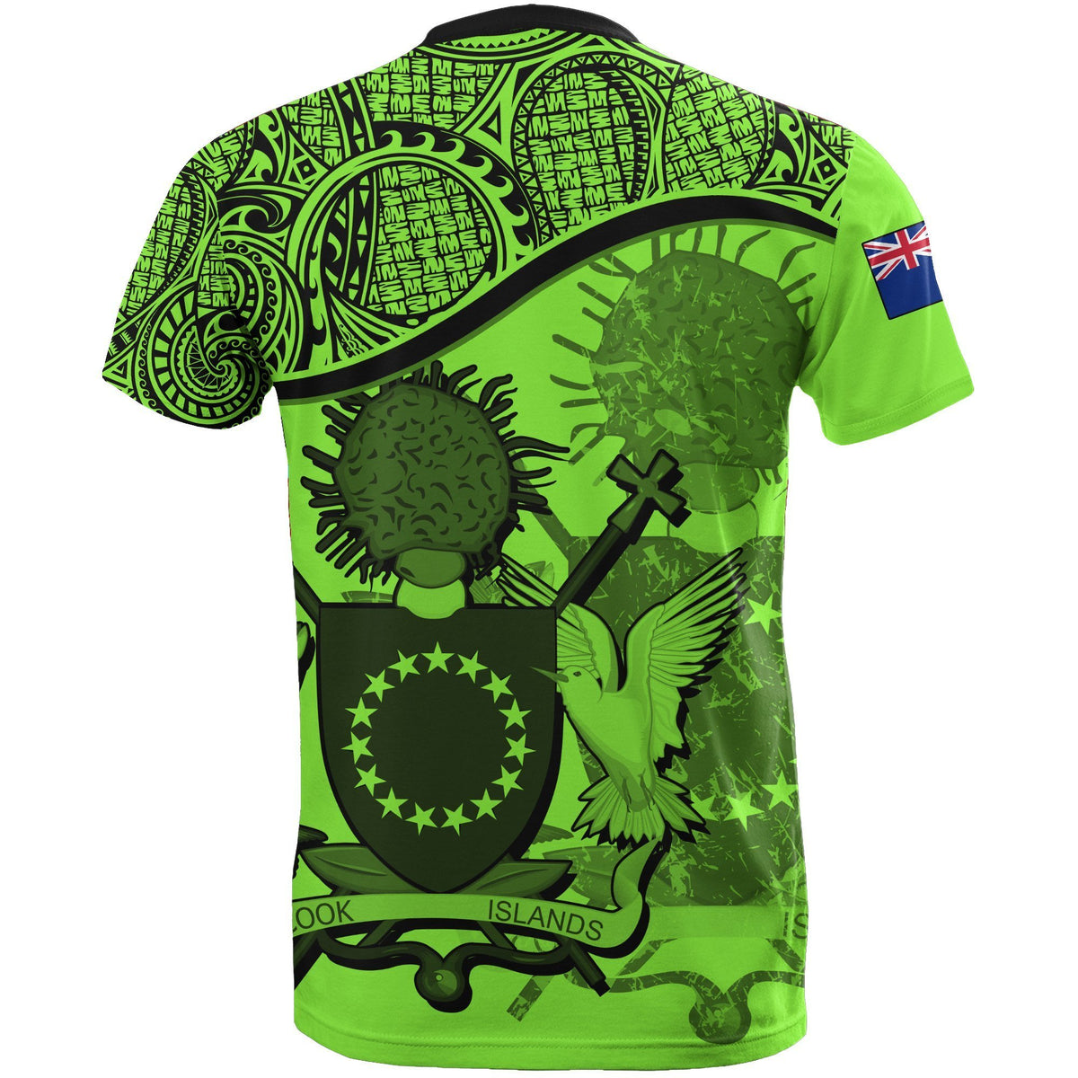 Cook islands Fluo Vert Coat of Arms T Shirt - Polynesian Pride