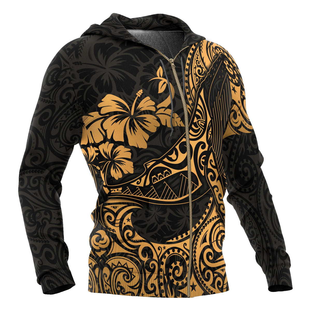Polynesian Hawaii Zip up Hoodie Polynesian Golden Humpback Whale - Polynesian Pride