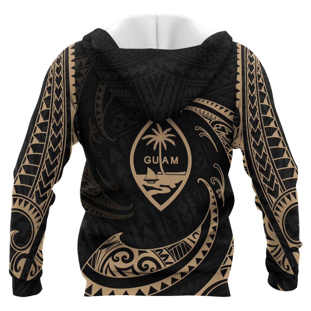 Guam Polynesian All Over Custom Zip up Hoodie Gold Tribal Wave - Polynesian Pride