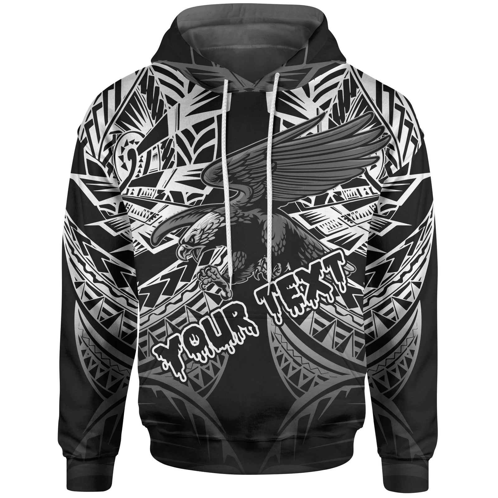 American Samoa Polynesian Custom Hoodie Eagle Tribal Pattern Unisex Black - Polynesian Pride